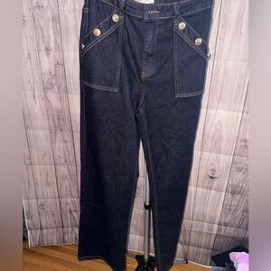 Denim Life Wide Leg Jeans NWT Dark Wash Gold Button Detail | XL/size10| Trendy
